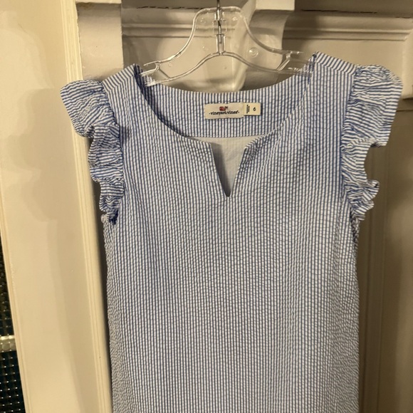 Vineyard Vines Girl's Dress Blue & White Seersucker Flutter Sleeve Lined Size 6 - Picture 7 of 8